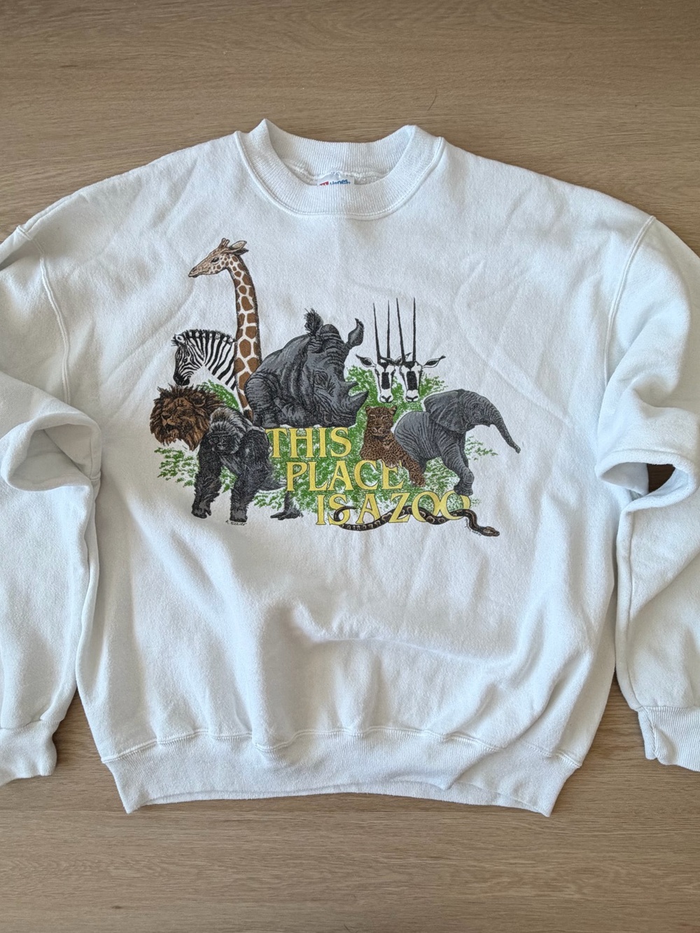 Hanes Activewear Vintage NC Zoo White Crewneck Pullover This Place is a Zoo
